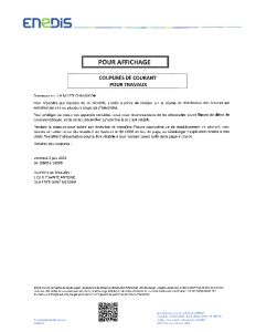 Coupure courant vendredi 02 06 2023
