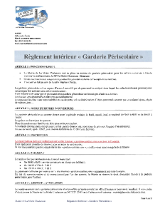 Règlement intérieur garderie périscolaire